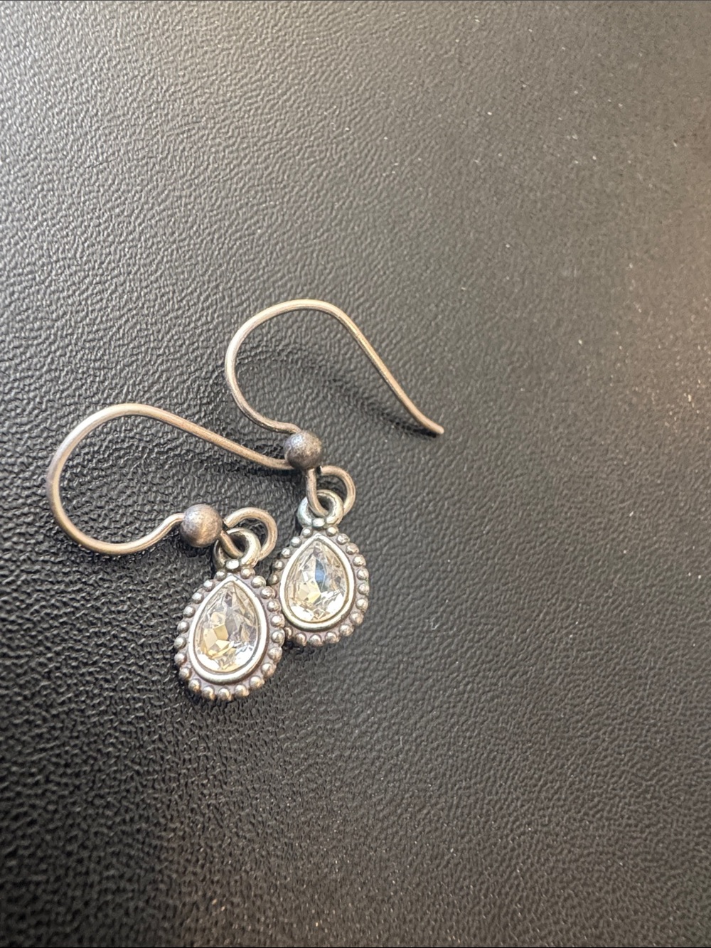 Brighton Silver Teardrop Crystal Dangle Earrings - Clear